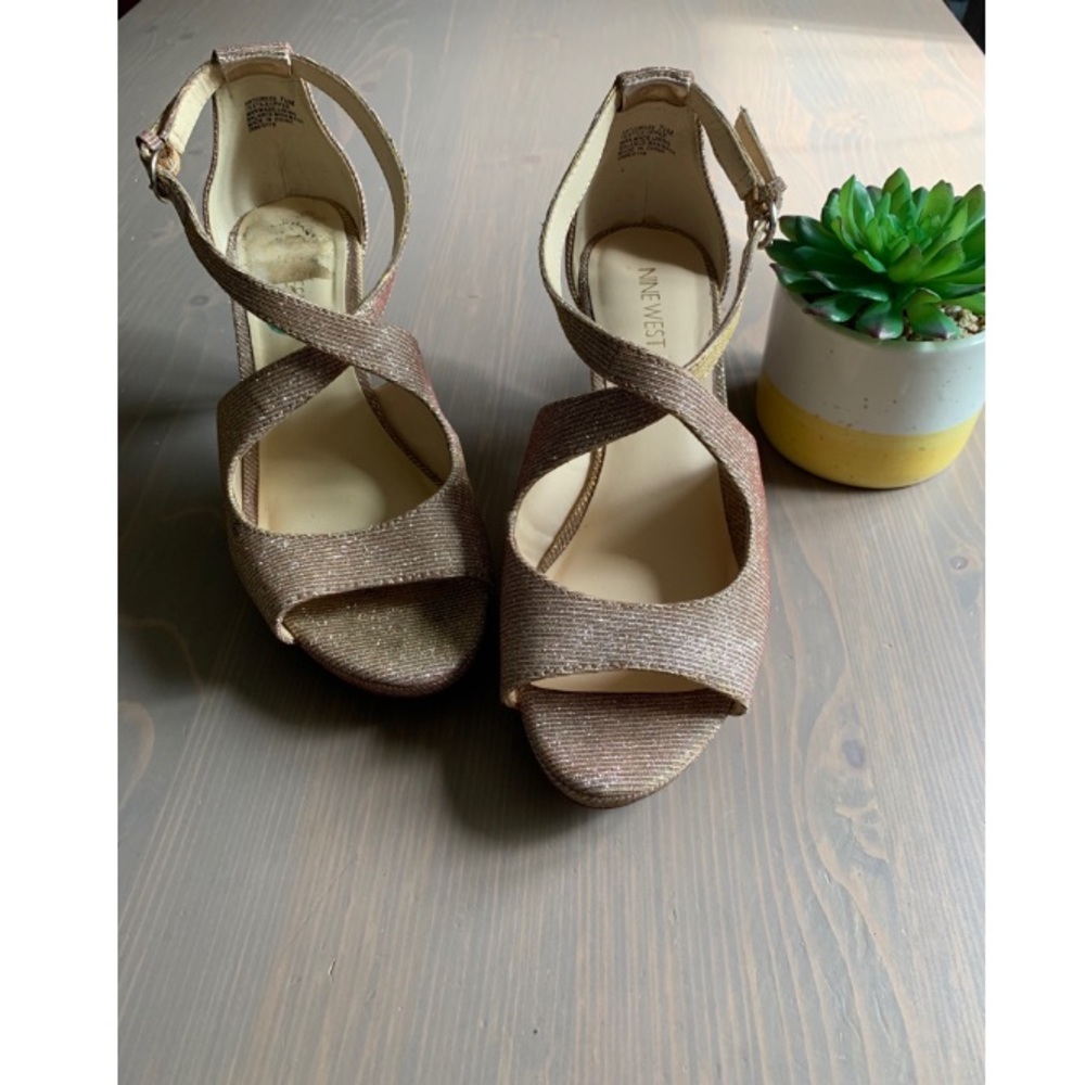 Rose Gold Nine West Jubilee Glitter Heels Sandals